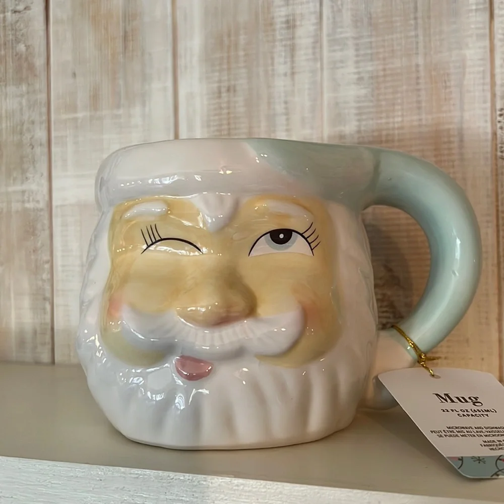 NWT Santa mug, teal green, 22 fluid ounces microwave and dishwasher safe‎